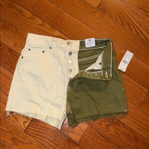 PACSUN Two-Tone Cream and Green Women Shorts